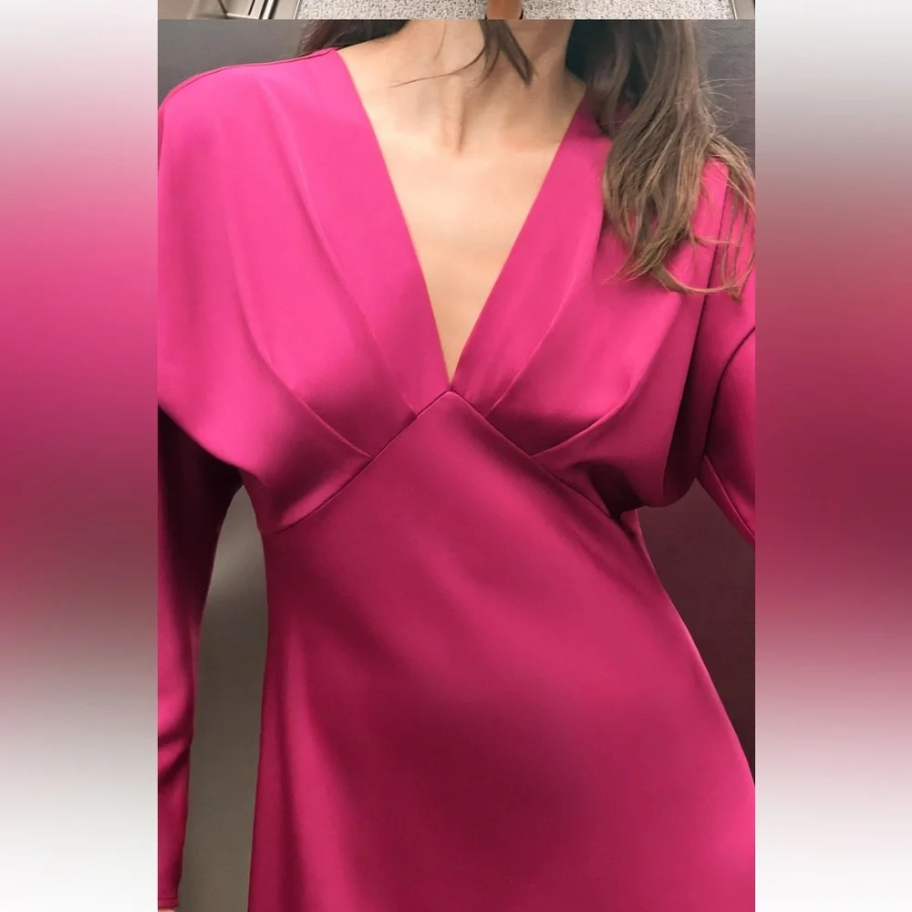 Zara NWT Satin Effect Midi Dress size L - Picture 4 of 9